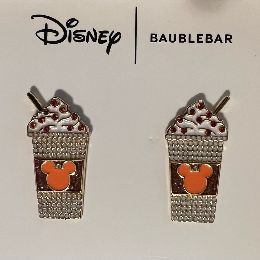 Disney BaubleBar Mickey Frappuccino Coffee earrings rhinestones